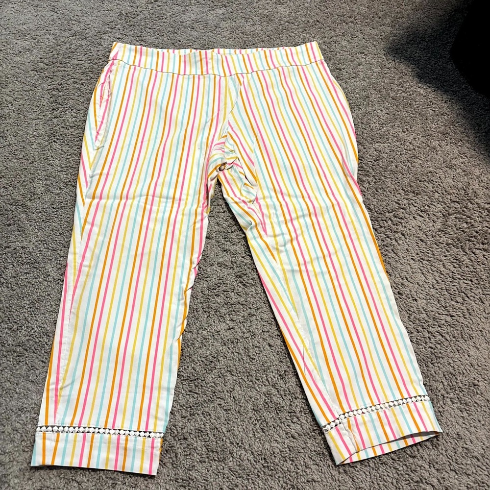 Crown & Ivy Women's Plus Size 20W Striped Capri Pants White Pink Yellow Blue